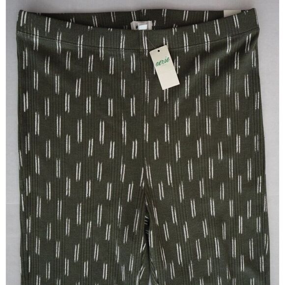 Aerie 067-0701 Women's Sz S Green Striped High-Waist Ribbed Flare Stretch Pants - Picture 2 of 6
